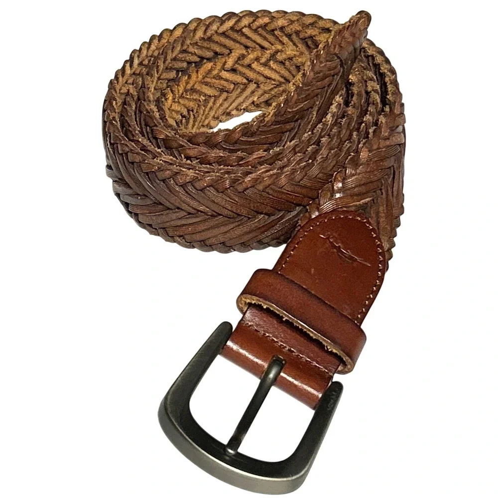 Tommy Bahama Mens Brown Braided Genuine Leather Belt Size 40